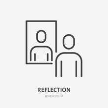 Person Reflection In A Mirror Line Icon, Vector Pictogram Of Confidence. Man Looking At Himself Illustration, Narcissism Sign