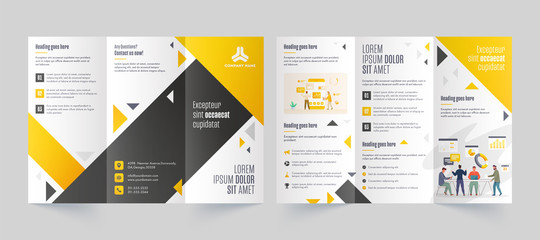 Wall Mural - Tri-Fold Leaflet or Brochure layout with Business People Character and Infographic Elements in Font and Back View.