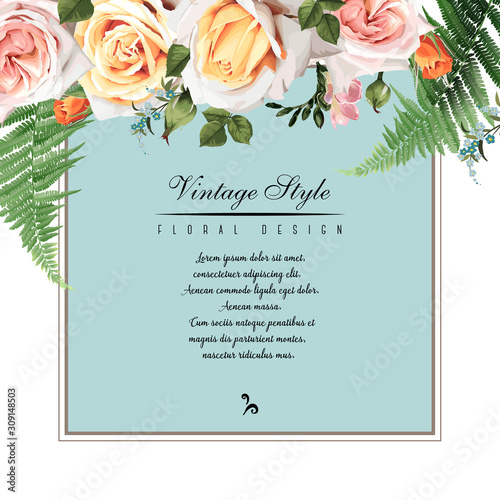 Greeting card with roses, watercolor, can be used as invitation card for wedd...