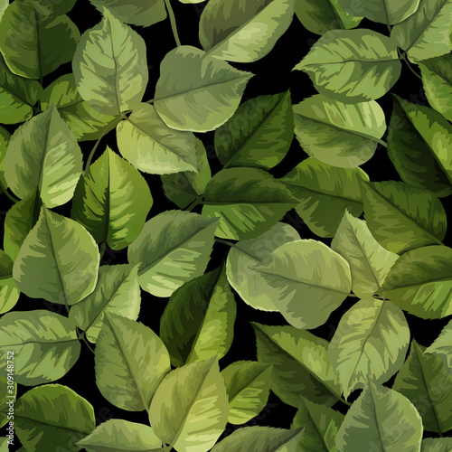 Seamless floral pattern with leaves on dark background. Template design for t...