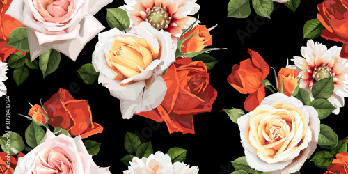 Seamless floral pattern with flowers. Template design for textiles, interior,...