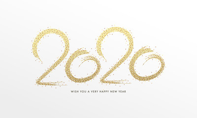 Wall Mural - Creative 2020 Text written by Golden Glittering Brush on White Background.