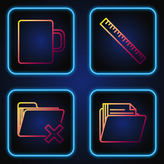 Wall Mural - Set line Document folder, Delete folder, Coffee cup and Ruler. Gradient color icons. Vector