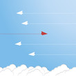 Think differently concept. Red airplane changing direction. Vector illustration 
