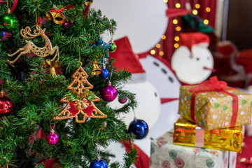 decorated christmas tree on blurred background