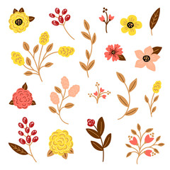 Wall Mural - Set of multicolored vector flowers and leaves. Perfect floral elements for save the date card. Unique artwork for your design.