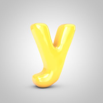 Yellow Fruit Bubble Gum letter Y isolated on white background.