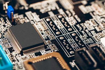 Poster - Computer electronic circuit board with processor close up