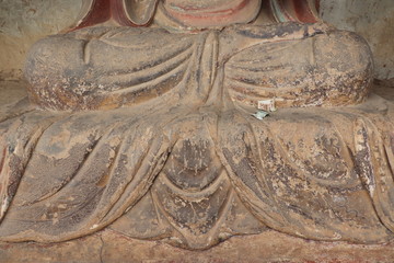 Maijishan Cave-Temple Complex in Tianshui , Gansu Province , China. Artistic treasures of Maiji Mountain caves. UNESCO World Heritage Site.