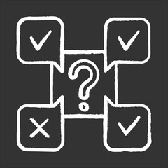 Wall Mural - Online survey chalk icon. Questions and answers sign. Correct, wrong checkmark. Questionnaire. Chat, communication. Opinion poll. Multiple options. Share info. Isolated vector chalkboard illustration