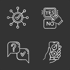 Canvas Print - Survey chalk icons set. Correct answer, approve option. Spread structure. Yes and no button click. Question and answer. FAQ sign. Online feedback. Isolated vector chalkboard illustrations