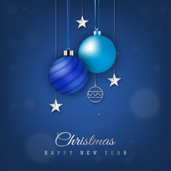 Wall Mural - Blue christmas banner with hanging christmas ball