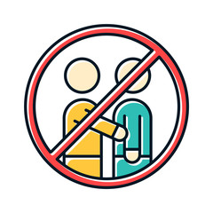 Sticker - Avoid contact with people color icon. No human touch. Stop virus spread. Common cold. Influenza infection. Flu precaution. Healthcare. Epidemic prevention. Grippe caution. Isolated vector illustration