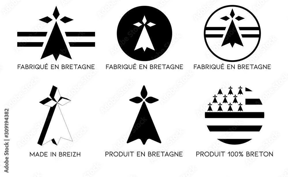  Fabriqué en Bretagne, Logo breton, breizh, - obrazy, fototapety, plakaty 
