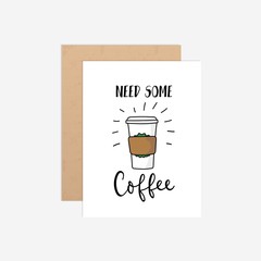 Wall Mural - Need some coffee inspirational lettering vector illustration. Funny card or print with paper cup and handwriting inscription in black font. Isolated on white
