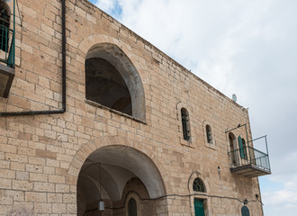 Wall Mural - The outer wall of the mosque located on the territory of the grave of the prophet Samuel on Mount of Joy near Jerusalem in Israel