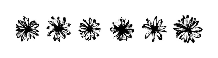 vector set of hand drawn abstract modern flowers painted by ink. grunge style brush painting vector 