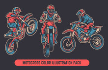 Motocross Colored Vintage Retro Illustration Pack