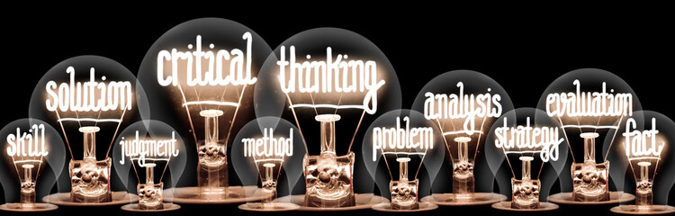 Wall Mural - Light Bulbs with Critical Thinking Concept