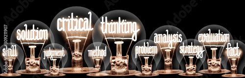 Fotografía Light Bulbs with Critical Thinking Concept