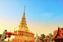 Wat Phra That Chae Haeng Temple. Golden Pagoda In Nan Province, Thailand.