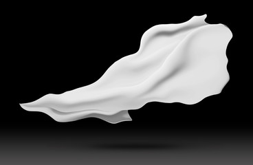 Wall Mural - White fabric cloth flying the wind isolated on black background with clipping path 3D render