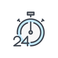 Poster - 24 hours fast service color line icon. Timer countdown with 24 vector outline colorful sign.