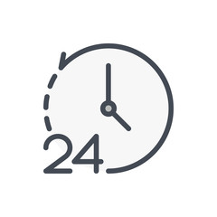 Poster - repeat clock and watch with 24 color line icon. 24 hours support service vector outline colorful sig