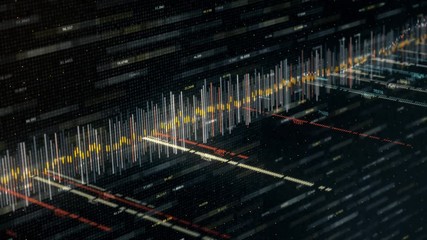 Poster - Audio sound waveform moving on black background, seamless loop. Animation. Abstract audio signal, communication or social media background.