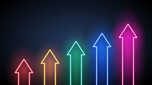Neon Light Of Growth Financial Chart With Moving Up Arrow Graph In Stock Market On Blue Color Background