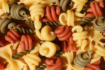 Close up of colourful dried pasta