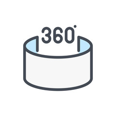 Poster - 360 degree rotation color line icon. Virtual reality room with 360 angle panorama  vector outline colorful sign.