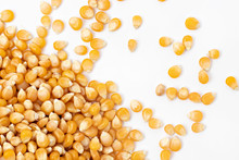 Corn For Popcorn On A White Background, Dried Corn Background, Top View. - Image