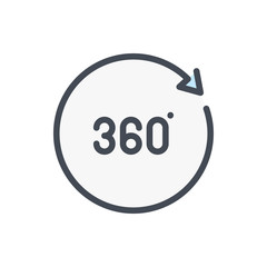 Poster - 360 degree rotation color line icon. Virtual reality 360 angle vector outline colorful sign.