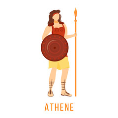 Wall Mural - Athene flat vector illustration. Ancient Greek deity. Goddess of wisdom and war. Mythology. Divine mythological figure. Isolated cartoon character on white background