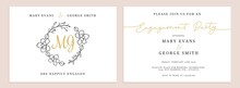 Set Of Wedding Invitation Cards Design Templates Vector Illustration. Collection Consists Of Inviting To Engagement Party With Stylish Floral Elements And Place For Text