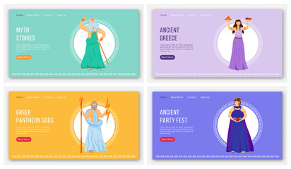 Wall Mural - Ancient cultures landing page vector template set. Myths and legends. Ancient greek gods website interface idea with flat illustrations. Homepage layout, web banner, webpage cartoon concept