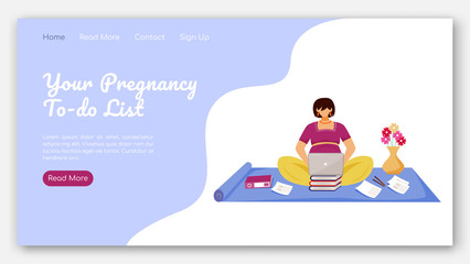 Wall Mural - Your pregnancy to do list landing page vector template. Distant work for pregnant women website interface idea with flat illustrations. Homepage layout. Web banner, webpage cartoon concept