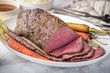 top round roast beef with carrot and mushed potato