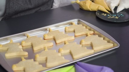 Sticker - Decorating unicorn sugar cookies with multi-color royal icing.