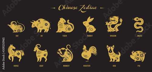 Fotografía Chinese new year, zodiac signs, papercut icons and symbols