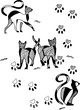 Abstract vector pattern with cats. Vector abstract hand drawn cats. Black and white graphics