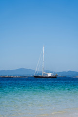  A sailboat near a beach
