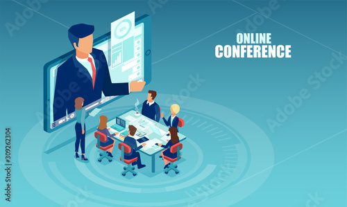 Cuadros en Lienzo Vector of business people meeting in a office having conference call with a presenter