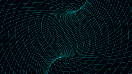 Poster - Vortex. Vector perspective curved grid. Wireframe abstract tunnel. 3D vector wormhole with a mesh structure.