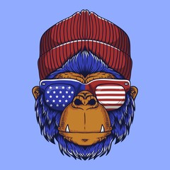 Wall Mural - Gorilla head USA vector illustration 