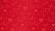 Vector red background with hand drawn hearts and flowers. Can be used for poster, greeting card and invitations.