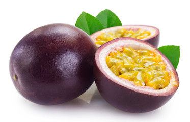 Wall Mural - Fresh passion fruit on white background