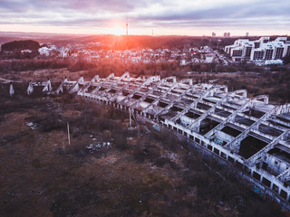 Unfinished stadium project. Vilnius. Lithuania. Drone.