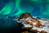 Fototapeta  - Aurora borealis over Hamnoy in Norway